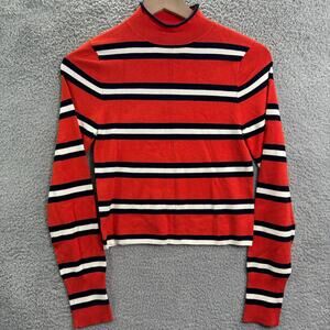 Urban Outfitters Striped Crop Top L‎ Orange Mock Neck Long Sleeve Ribbed Knit